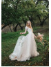 Cap Sleeves Lace Tulle Pearl Buttons Back Chic Wedding Dress